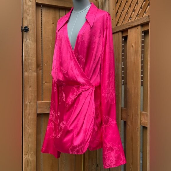 🆕 RAT & BOA 🧿 NWOT Paloma Pink Floral Satin Long Sleeve Mini Dress Sz XXL US12 - Picture 3 of 15